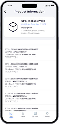 Wave Audit Product Info Screen