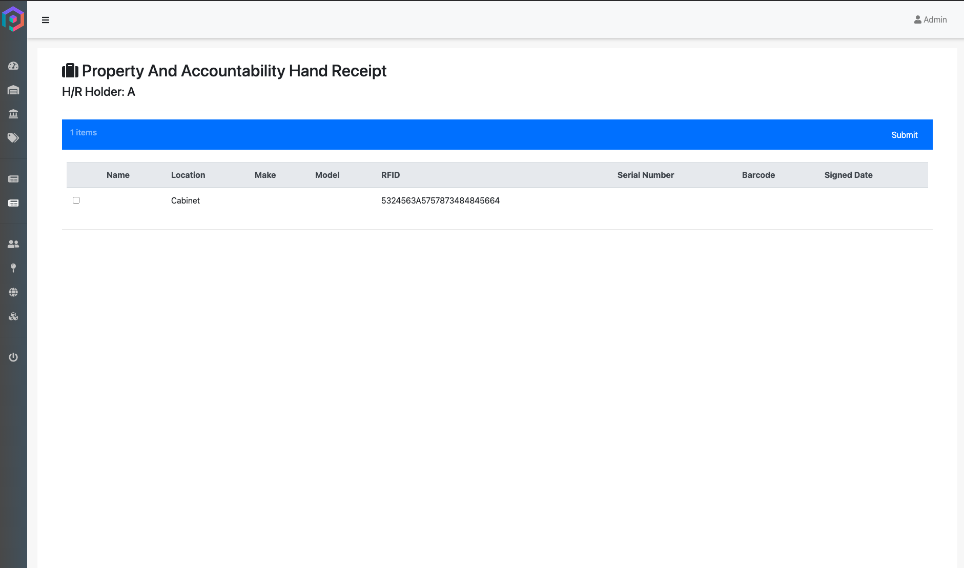 Sample Hand Receipt Report Page