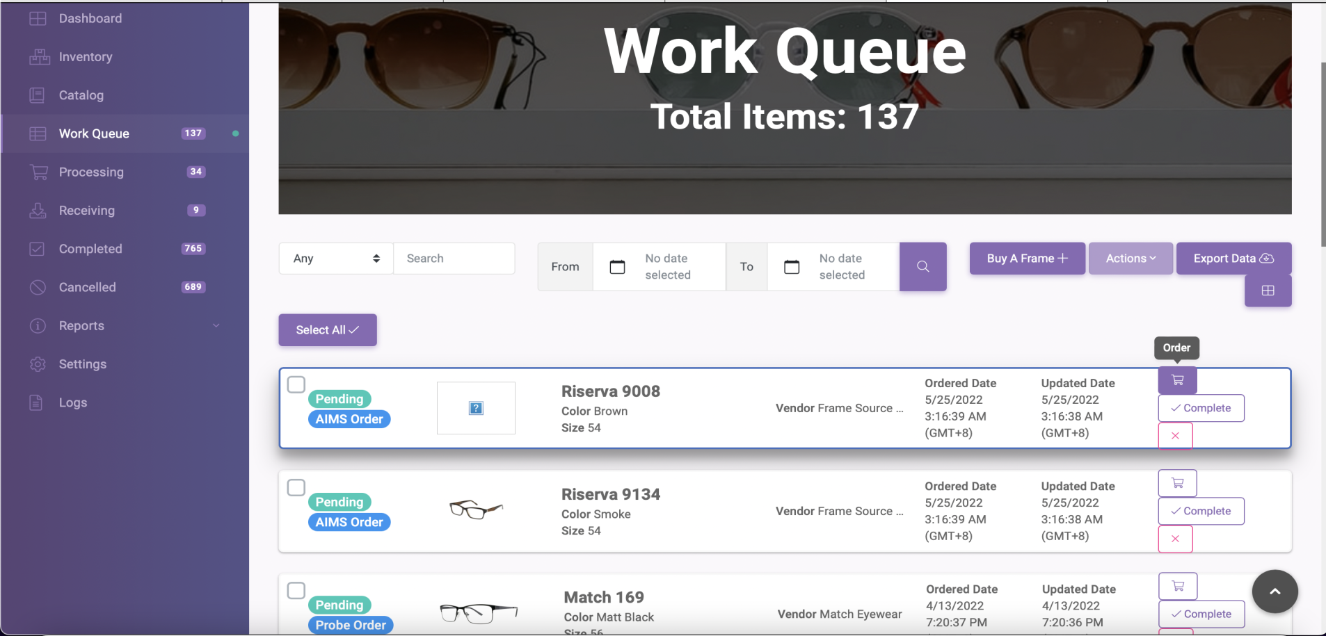 Probe Work Queue Order Button