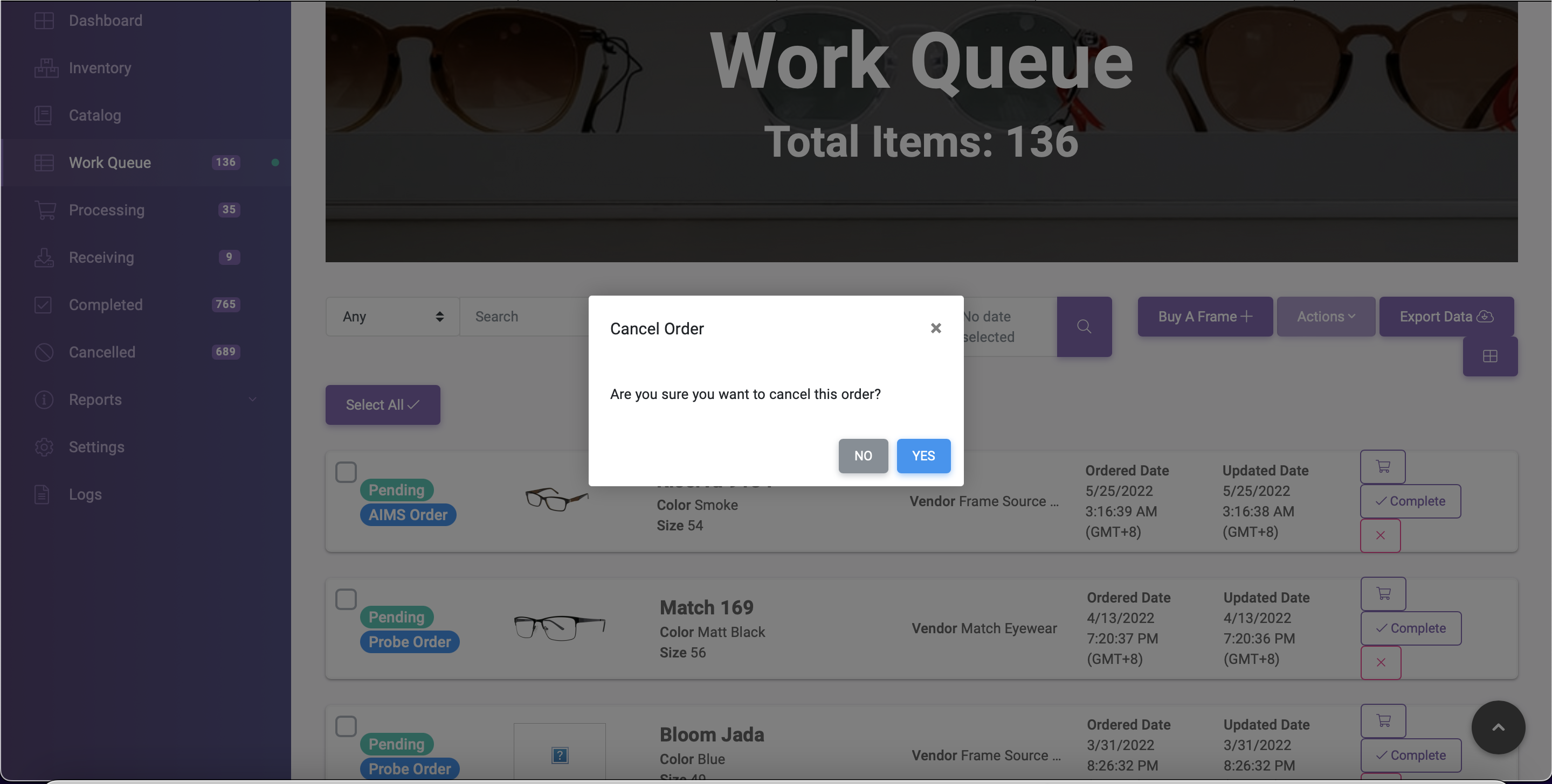Cancelling Order - Cancel Button Prompt