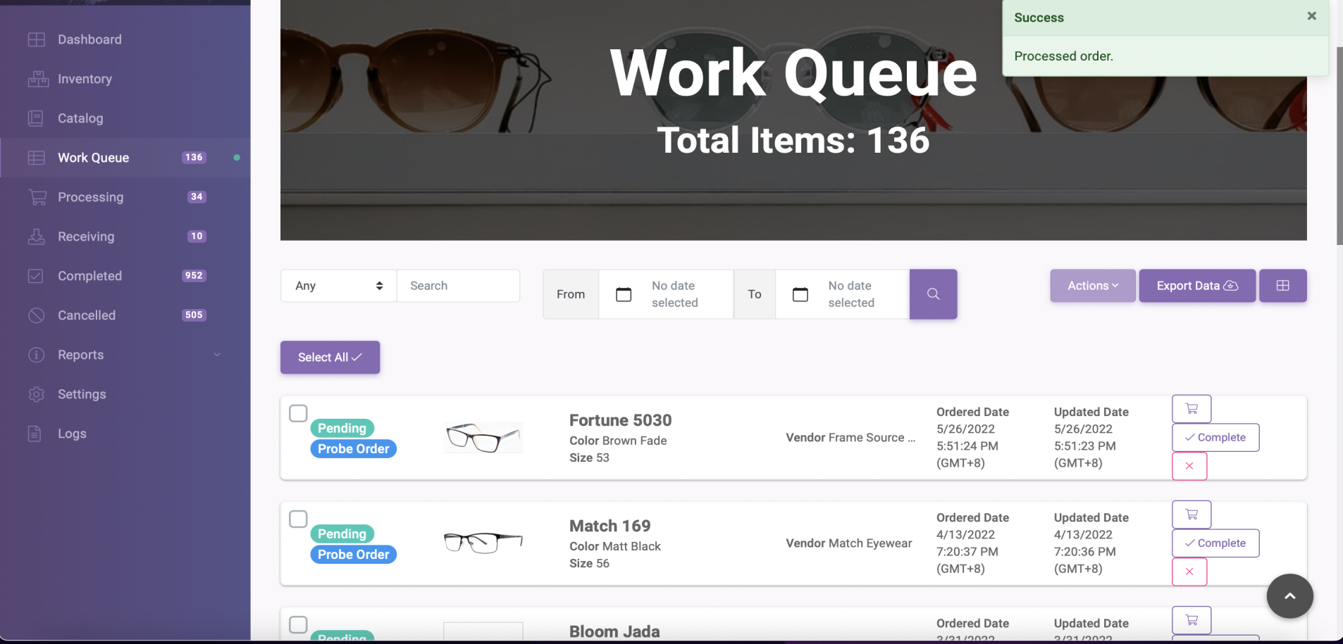 Cancelled Dropship Order - Success Message Completing Order