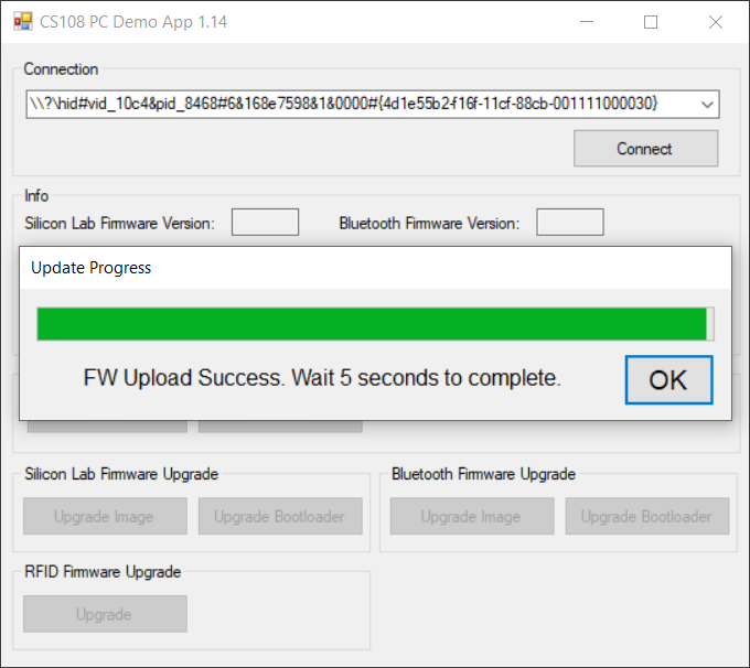 Upgrade Silicon Lab Firmware Completed